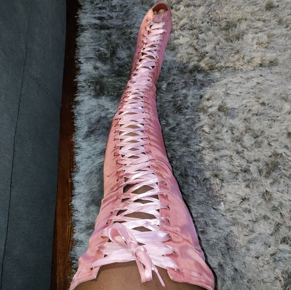 Satin pink High heel Boots